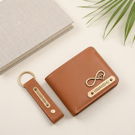 Customized Men's Leather Wallet & Keychain Tan