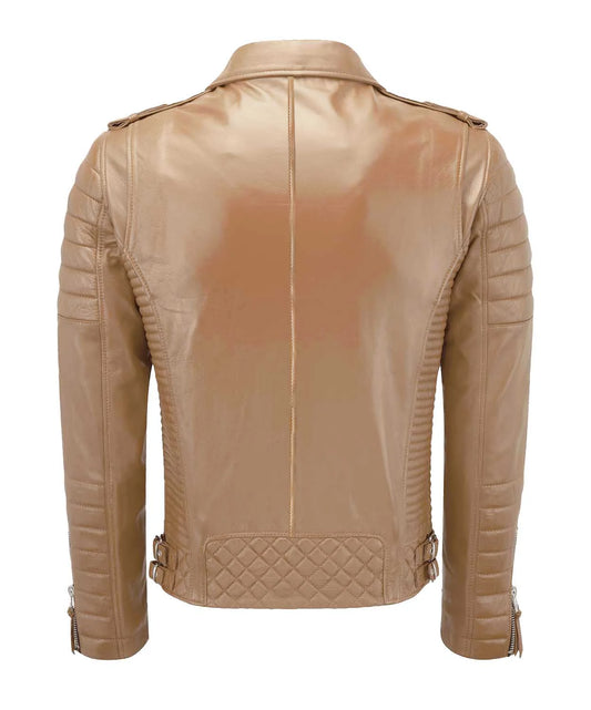 Men’s Genuine Leather Biker Jacket Beige