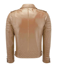 Men’s Camel Genuine Lambskin Biker Leather Jacket