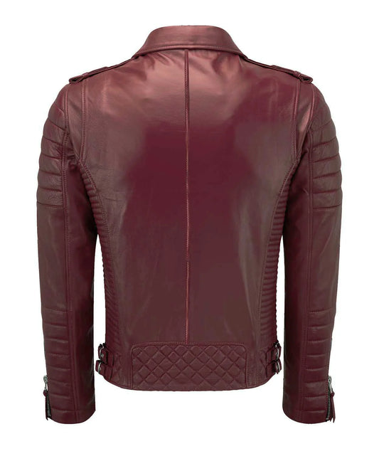 Men’s Cherry Red Genuine Lambskin Biker Leather Jacket