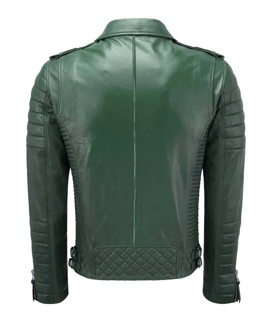 Men’s Green Genuine Lambskin Biker Leather Jacket