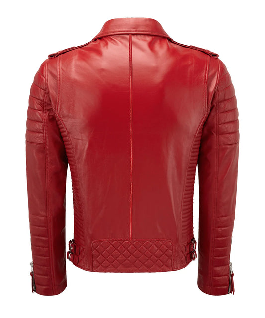 Men’s Red Genuine Lambskin Biker Leather Jacket
