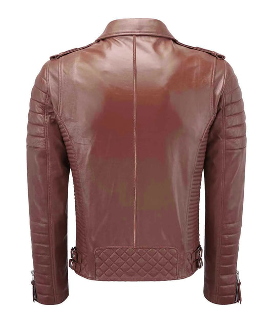 Men’s Tan Genuine Lambskin Biker Leather Jacket