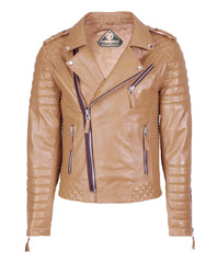 Men’s Genuine Leather Motorcycle Jacket Beige