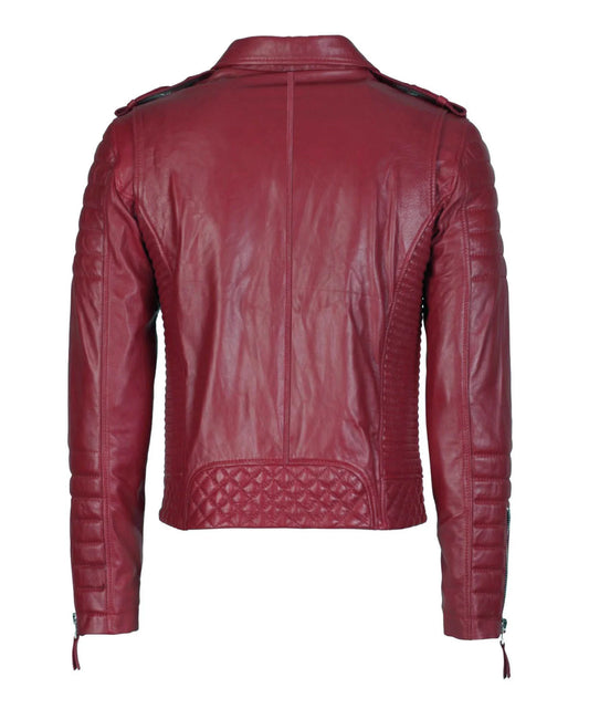 Men’s Genuine Leather Motorcycle Jacket Cherry Red