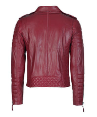 Men’s Genuine Leather Motorcycle Jacket Cherry Red