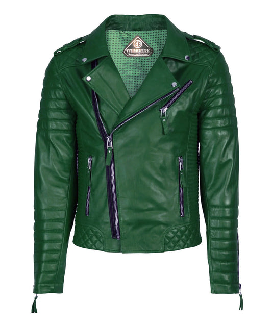 Men’s Genuine Leather Motorcycle Jacket Green