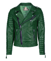 Men’s Genuine Leather Motorcycle Jacket Green