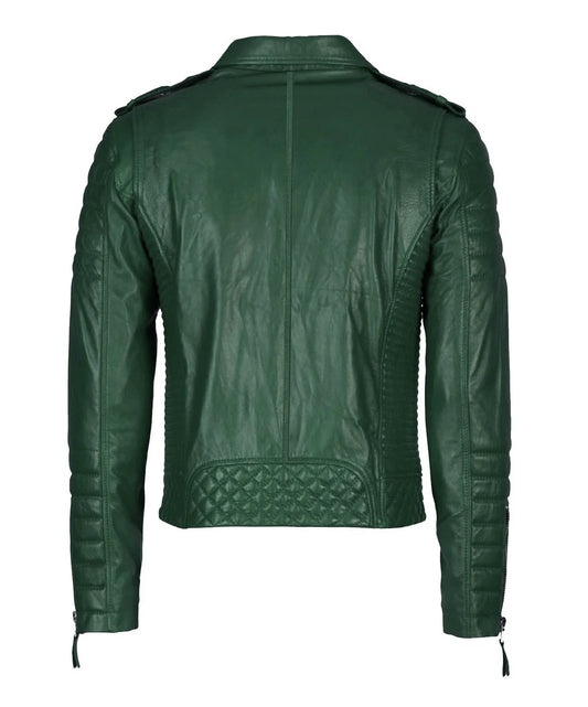 Men’s Genuine Leather Motorcycle Jacket Green