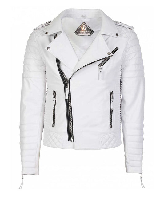 Men’s Genuine Leather Motorcycle Jacket White