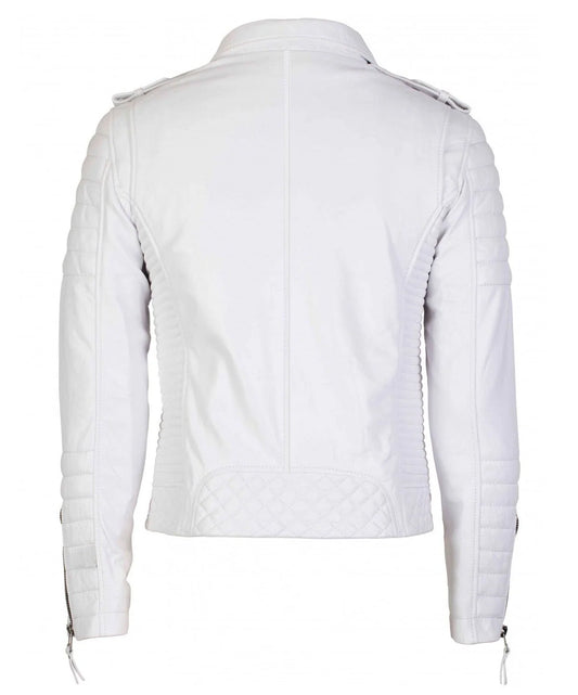 Men’s Genuine Leather Motorcycle Jacket White
