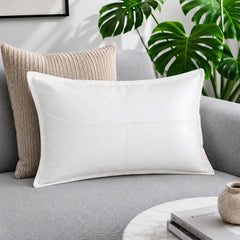 Genuine Leather Rectangle Pillow Cover White