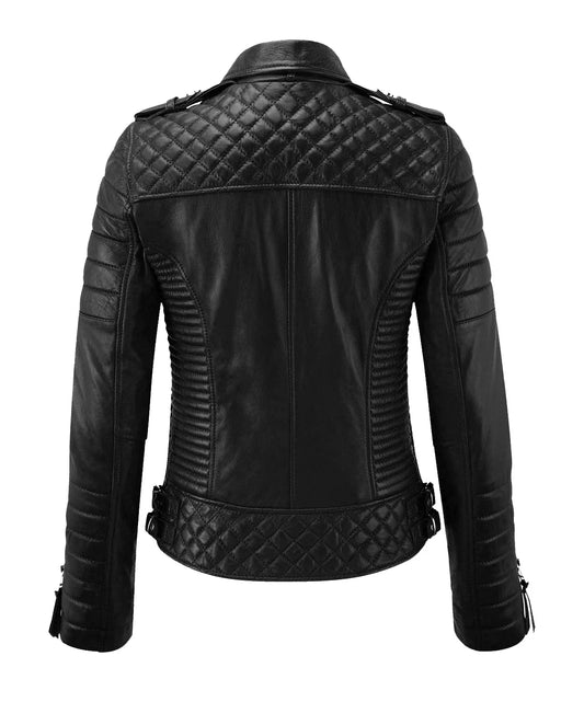 Women’s Black Genuine Lambskin Biker Leather Jacket