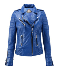 Women’s Genuine Leather Biker Jacket Blue