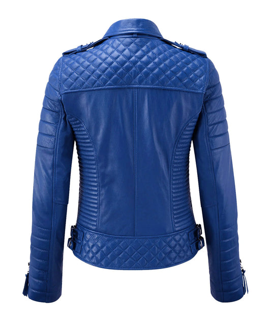 Women’s Blue Genuine Lambskin Biker Leather Jacket