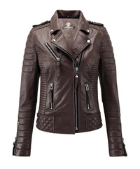 Women’s Genuine Leather Biker Jacket Brown