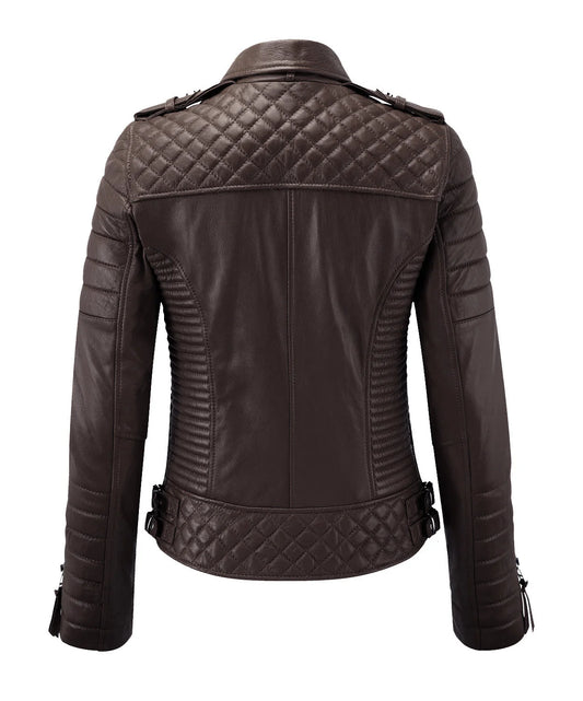 Women’s Brown Genuine Lambskin Biker Leather Jacket