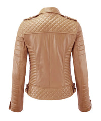 Women’s Genuine Leather Biker Jacket Beige