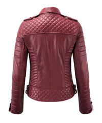Women’s Genuine Leather Biker Jacket Cherry Red