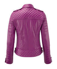 Women’s Genuine Leather Biker Jacket Fuchsia