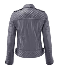 Women’s Genuine Leather Biker Jacket Grey