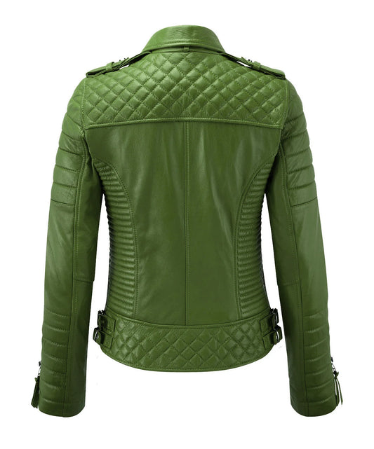 Women’s Genuine Leather Biker Jacket Lime Green