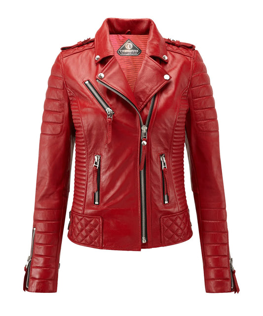Women’s Genuine Leather Biker Jacket Red