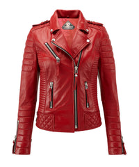Women’s Genuine Leather Biker Jacket Red