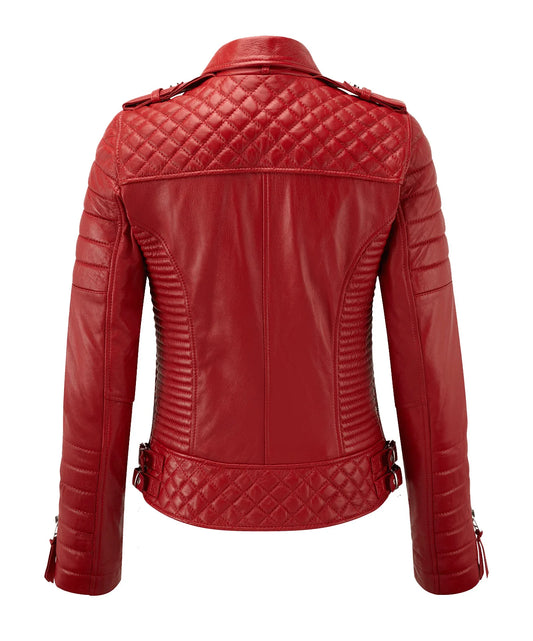Women’s Genuine Leather Biker Jacket Red