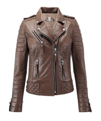 Women’s Genuine Leather Biker Jacket Sapodilla Brown