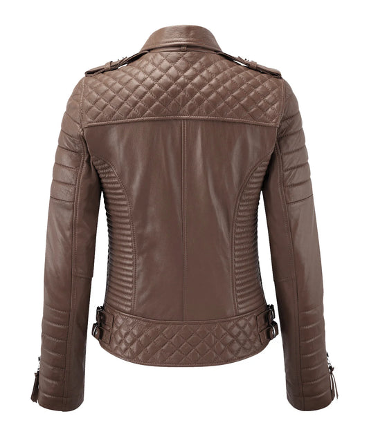 Women’s Genuine Leather Biker Jacket Sapodilla Brown