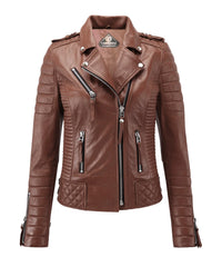 Women’s Genuine Leather Biker Jacket Tan