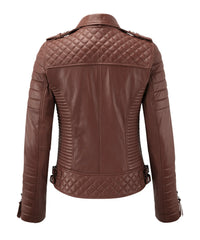 Women’s Genuine Leather Biker Jacket Tan
