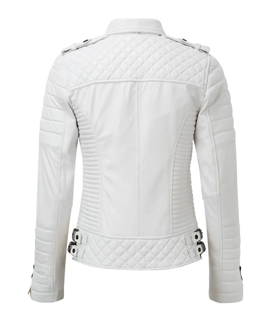 Women’s Genuine Leather Biker Jacket White