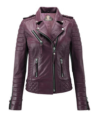 Women’s Genuine Leather Biker Jacket Wine