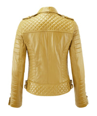 Women’s Genuine Leather Biker Jacket Yellow