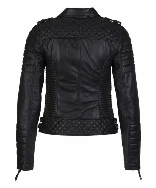 Women’s Genuine Leather Moto Jacket Black