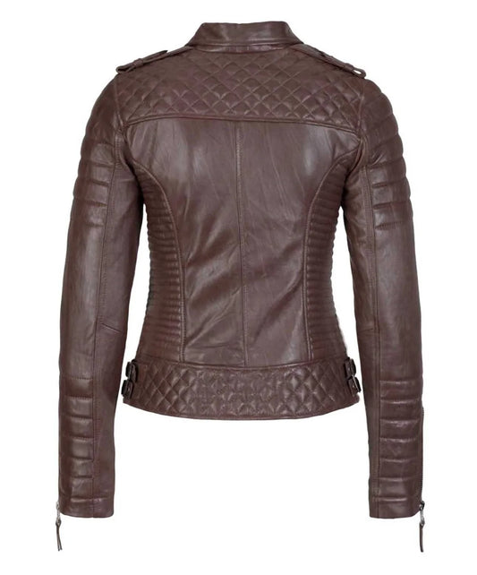 Women’s Genuine Leather Moto Jacket Brown