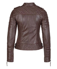Women’s Genuine Leather Moto Jacket Brown
