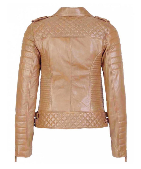 Women’s Genuine Leather Moto Jacket Camel