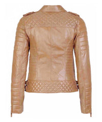 Women’s Genuine Leather Moto Jacket Camel