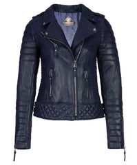 Women’s Genuine Leather Moto Jacket Navy Blue