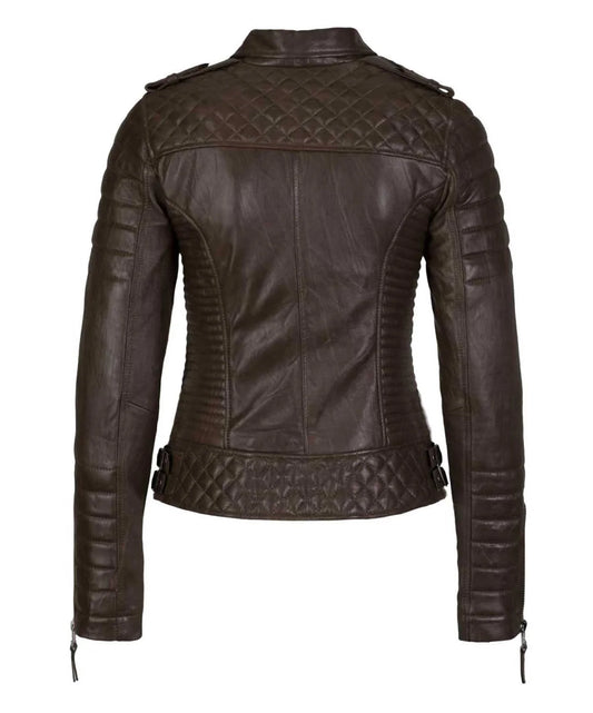 Women’s Genuine Leather Moto Jacket Dark Brown