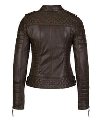 Women’s Genuine Leather Moto Jacket Dark Brown