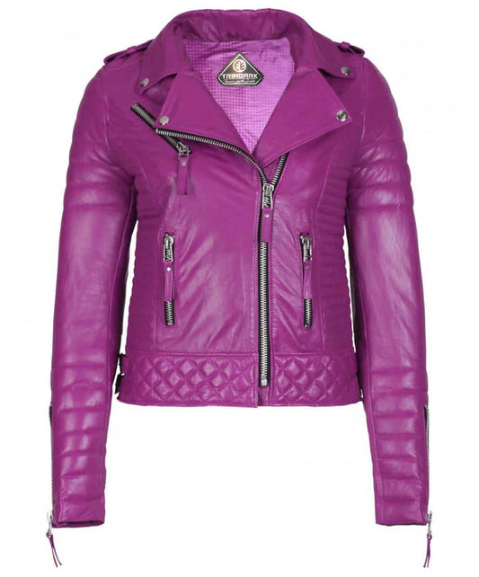 Women’s Genuine Leather Moto Jacket Fuchsia