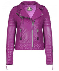 Women’s Genuine Leather Moto Jacket Fuchsia