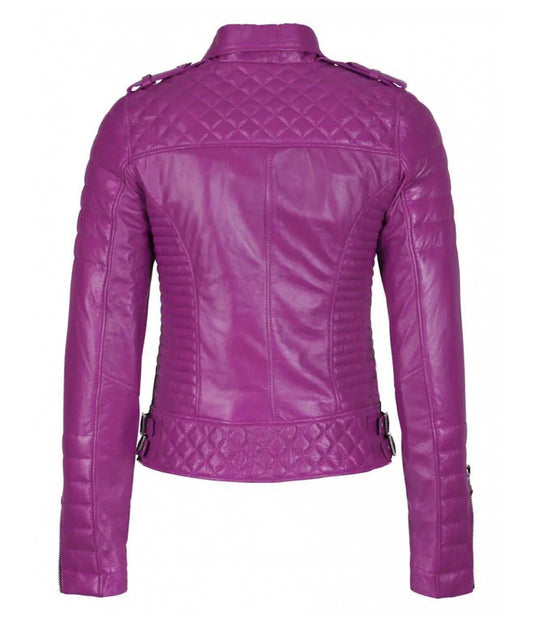 Women’s Genuine Leather Moto Jacket Fuchsia