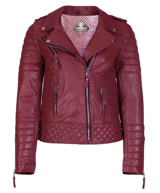 Women’s Genuine Leather Moto Jacket Cherry Red