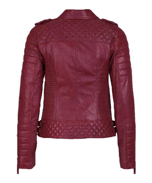 Women’s Genuine Leather Moto Jacket Cherry Red