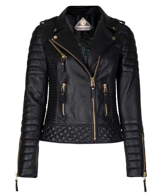 Women’s Genuine Leather Motorcycle Jacket Black